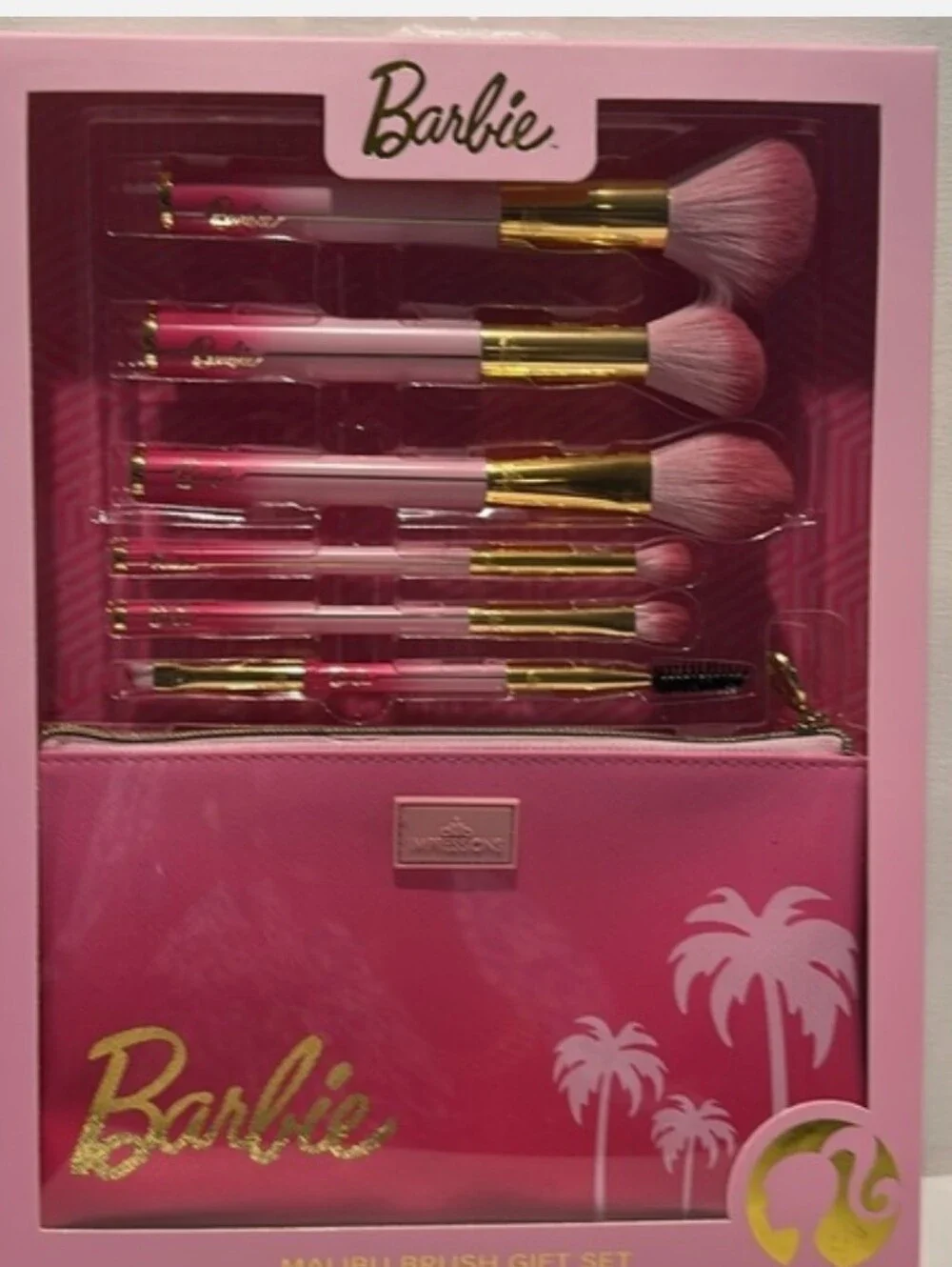 Barbie Pink and Gold Makeup Brush Set with Palm Pouch